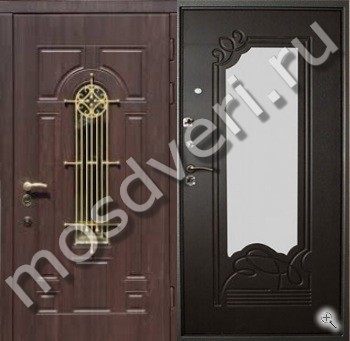 Входная дверь с отделкой МДФ и зеркалом тёмного цвета ВДЗ-1409 - купить от производителя Мосдвери Входная дверь с отделкой МДФ и зеркалом тёмного цвета ВДЗ-1409