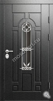 Темная входная дверь со стеклом и ковкой - купить от производителя Мосдвери Темная входная дверь со стеклом и ковкой
