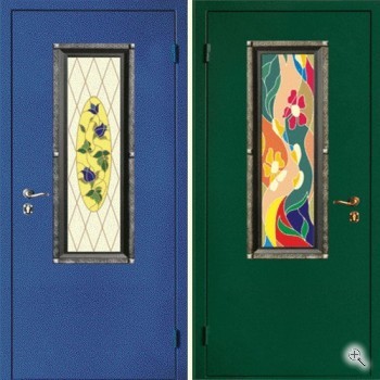 Входная дверь с порошковым окрасоми и витражом - купить от производителя Мосдвери Входная дверь с порошковым окрасоми и витражом